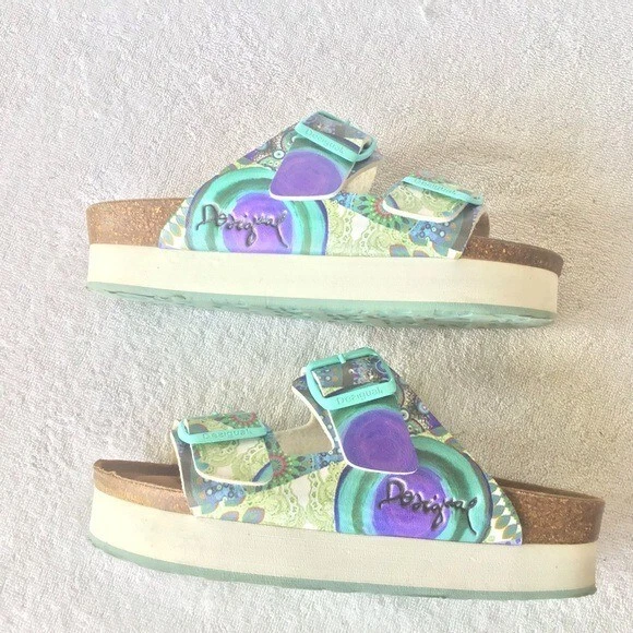 Desigual Nuria платформе слайд сандалии многоцветный 2 ремень размер 6 - Изображение 2 из 4