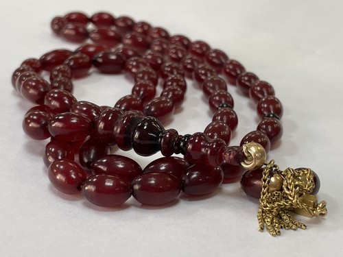 Antique Ottoman Faturan cherry amber bakelite islamic prayer beads 35g 18k Gold - Picture 7 of 24