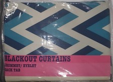 Blackout Curtains Turquoise Geometric Pattern Grommet Eyelet Back Tab 52" x L96"