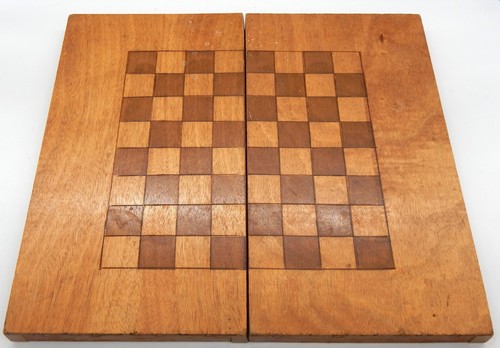 Scacchi/scacchi/backgammon reversibile in legno intarsiato vintage pieghevole con chiusura - Foto 2 di 6