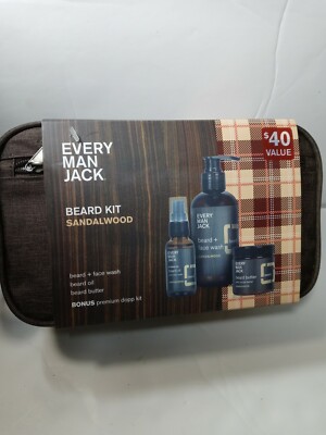 EMJ  Beard Kit - Sandalwood Beard Oil, Butter, & Wash New Dopp Kit Men's Gift 