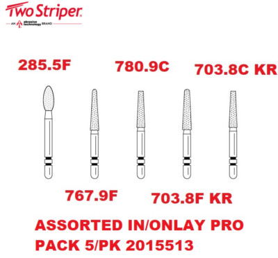 Premier Dental Two Striper  Diamond Burs Assorted Inlay-Onlay ProPack 5/pk USA
