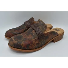 Sofft Womens Size 8 Nels Taupe Floral Leather Slip On Loafer Shoes Mules