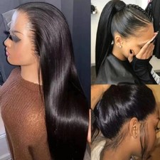 18Inch Black Straight Full Lace Wig Human Hair Wigs Pre plucked