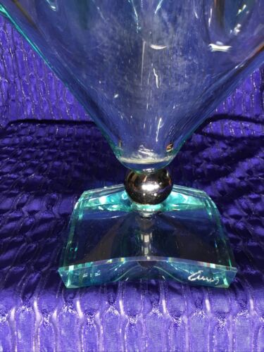 TONY EVANS MID CENTURY MODERN SIGNED ART GLASS ABSTRACT STYLE BOWL PEDESTAL BASE - Picture 3 of 12