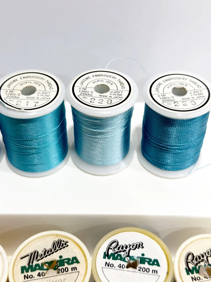Janome Embroidery Thread 40 50 Weight Japan Madeira DMC Blue Green Metallic Lot - Image 4 of 4