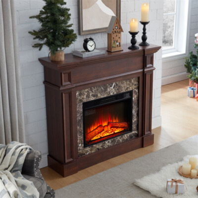 45.66'' Electric Fireplace with Mantel 1400W Freestanding Fireplace Heater 