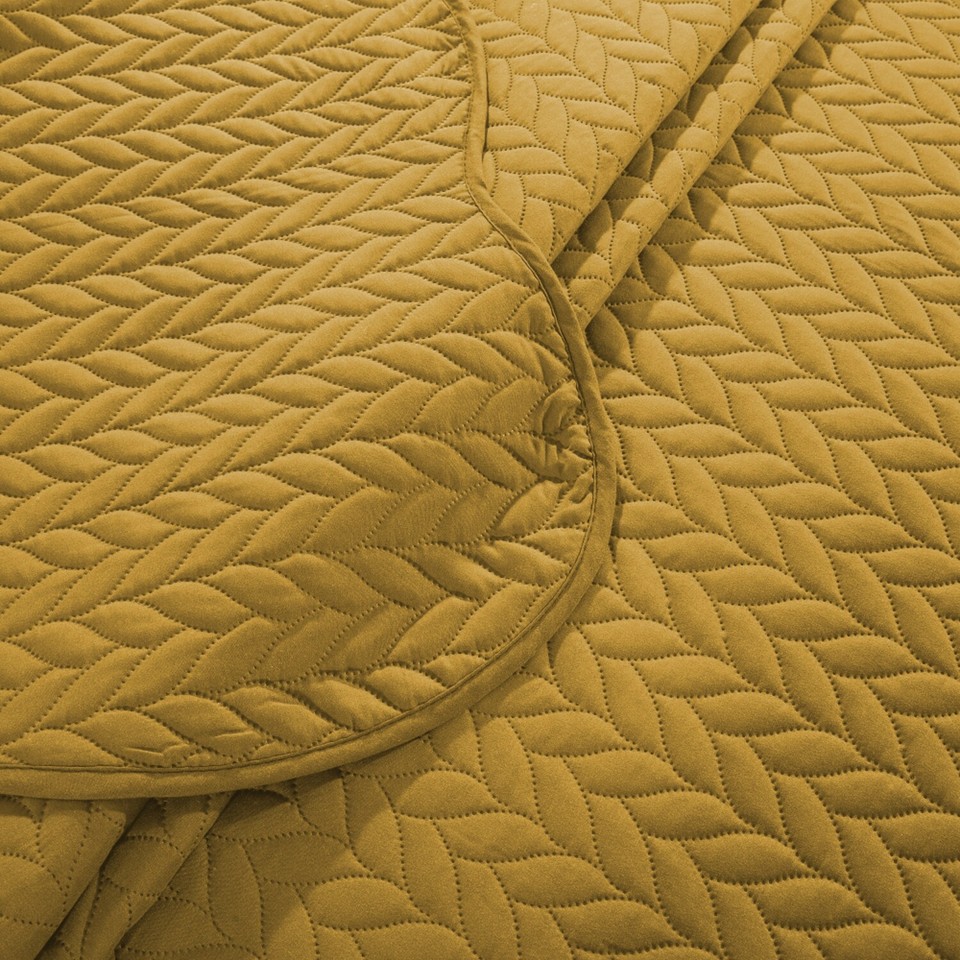 3 Piece Ochre Quilted Bedspread Twin Queen King Size Coverlet Embossed
