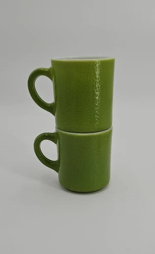 Vintage Hazel Atlas Green Stacking Coffee Mugs Milk Glass