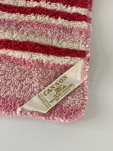 VTG Cannon Red Pink White Candy Stripe Bath Towel set 3 pc Retro Fringe USA - Picture 5 of 12
