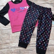 Hurley Little Girls Pink Black Long Sleeve Pajamas New Soft