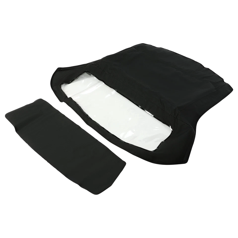 For Fiat 124 1966-1979 Black Sailcloth Vinyl Convertible Soft Top w/Plastic - Image 2 of 4