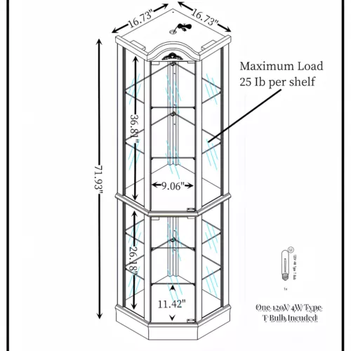 Lighted Curio Cabinet Corner Display Cabinet w/ Adjustable Glass Shelves - Picture 22 of 40