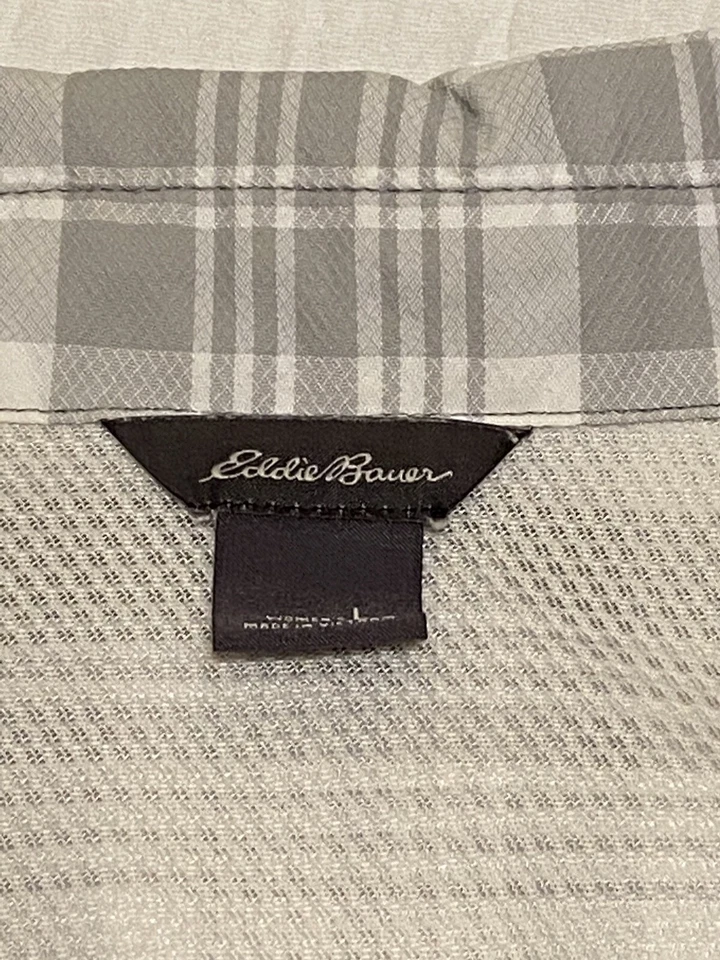 Camisa Guía EDDIE BAUER Gris Blanco Botón Manga Cuadros Talla Grande Mujer Foto 3 de 4