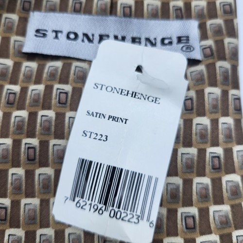 Stonehenge Mens Necktie Tan Cream Satin Geometric Print Modern Handmade New - Picture 6 of 9