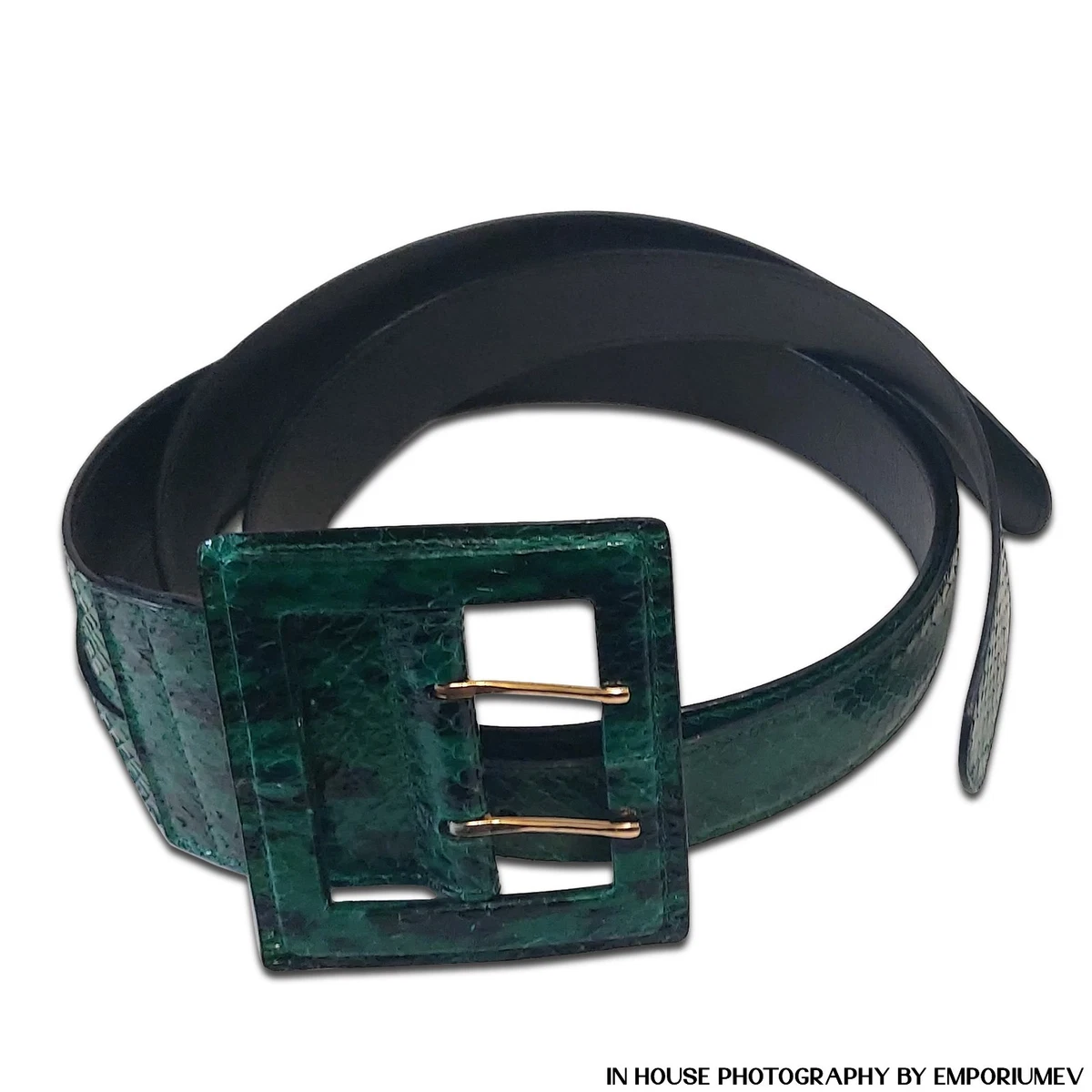 MARIOS Snakeskin Leather Chainlink Flexible Belt Green Black Made in ITALY SZ 4X SNAKE SKIN LEATHER BELT - GREEN main image 4
