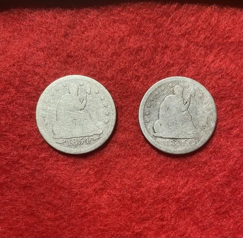 1854 & 1856 Seated Liberty Quarter Dollar Coins Free Shipping NR