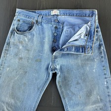 VTG Levis 501 Button Fly Jeans Mens 36x34 Blue Wash Grunge Distressed Denim Y2K