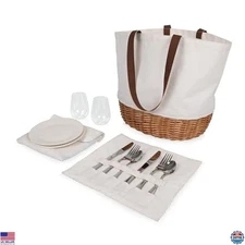 PICNIC TIME Promenade Deluxe Picnic Basket for 2 - Beige Canvas & Willow Set