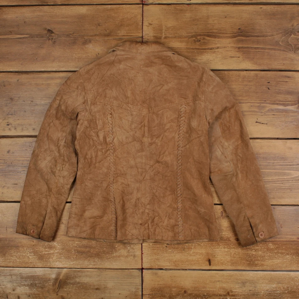 Chaqueta de cuero vintage Van Heusen S años 80 gamuza occidental marrón para mujer Foto 2 de 4