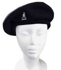 KANGOL BLACK BAMBOO JAX BERET, EMBROIDERED LOGO, VISCOSE/MODAL, BUTTON TOP, SZ L