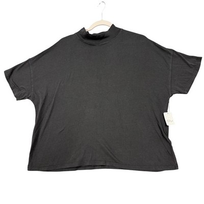 Free People We The Free Shirt Womens Small Black Mock Neck Boxy Oversized Tee