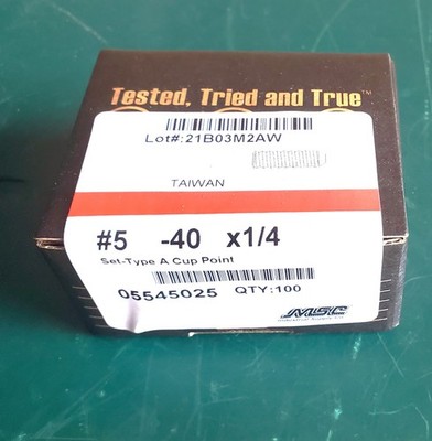 100 pcs Cup Point Steel Set Screw #5-40 x 1/4'' Black Oxide