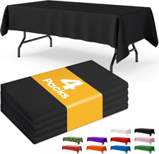 Black Plastic Table Cloth Disposable, 4 Pack, 54 X 108 in Rectangle, 6 Ft Tabl