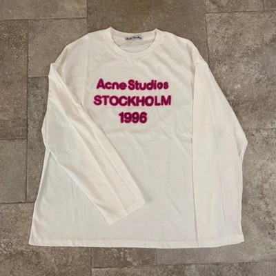 Acne Studios Herren Longsleeve T-Shirt Weiß Rundhals Logo-Print Stockholm 1996 M
