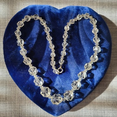 ANTIQUE ART DECO GRADUATED FACETED ROCK QUARTZ CRYSTAL NECKLACE 1/20 12K CHAIN