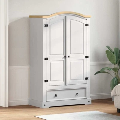 Armoire CORONA Blanc 101 x 52 x 170 cm Pin massif vidaXL - Photo 1/4