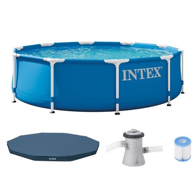 INTEX Metal Frame 10' x 30'' Outdoor Swimming Pool with Filter Pump and Cover
