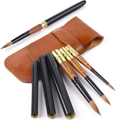 Travel Watercolor Brushes,  3Pcs Plein Air Elegant Sable Water Color Brushes wit