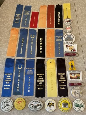 Lot Of Vintage Tractor Show Award Button Pin Ribbons Keychain