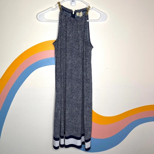 Abito midi Michael Michael Kors blu bianco senza maniche oro catena cambio donna XS