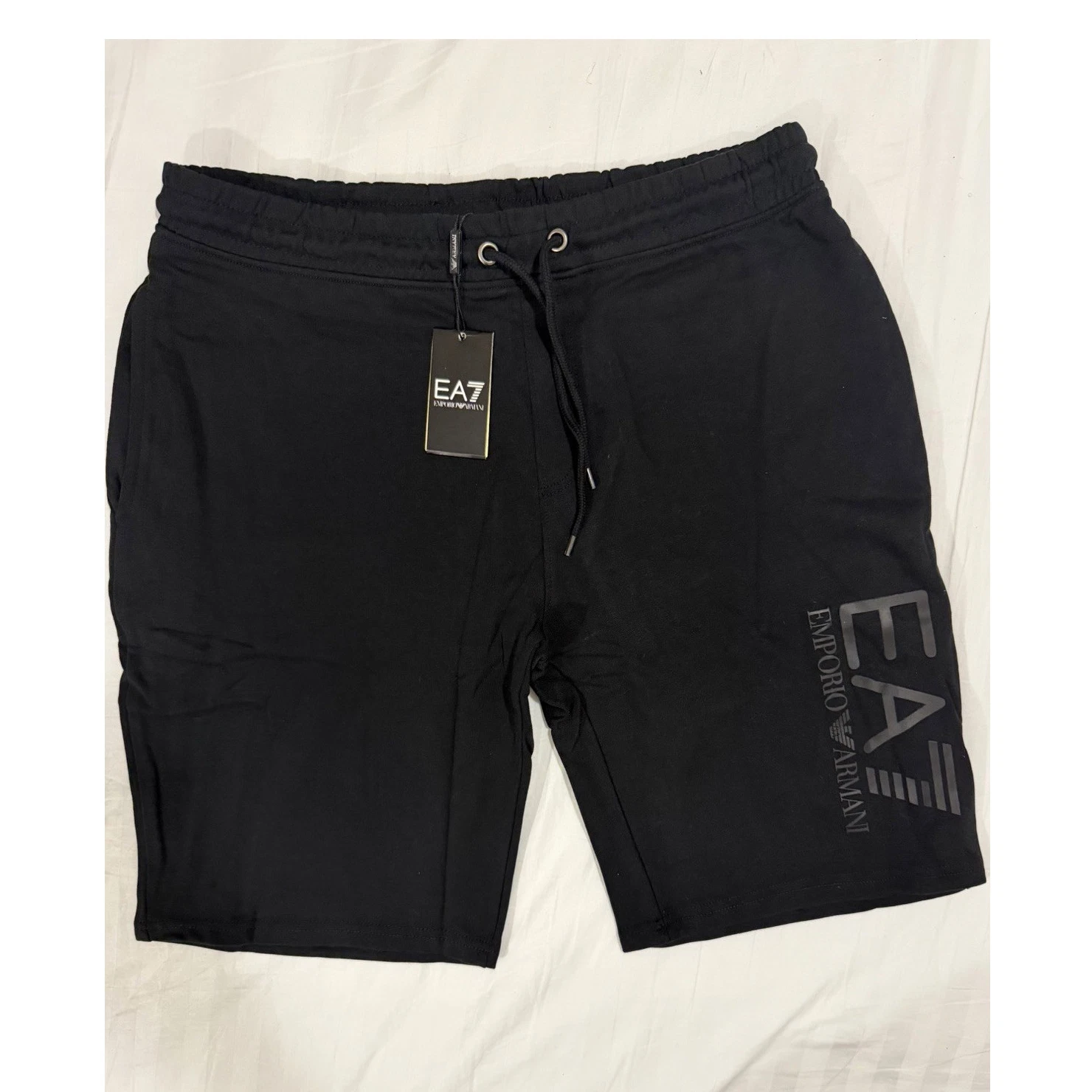Emporio Armani Ea7 Black Logo Sweat Shorts Lightweight Drawstring Men's L
