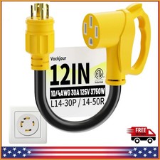RV Generator Plug Adapter 30 Amp to 50 Amp 1FT 30A 125/250V 3750W Waterproof