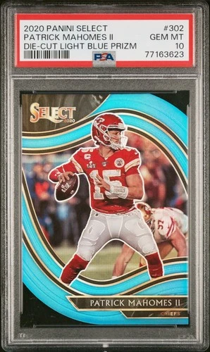 2020 Select Patrick Mahomes II Die-Cut Light Blue Prizm #302 - PSA 10