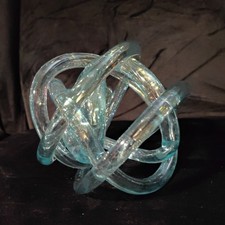 Decorative Light Blue Iridescent Pulled Glass Knot Sculpture 5.5” Gloss Finish