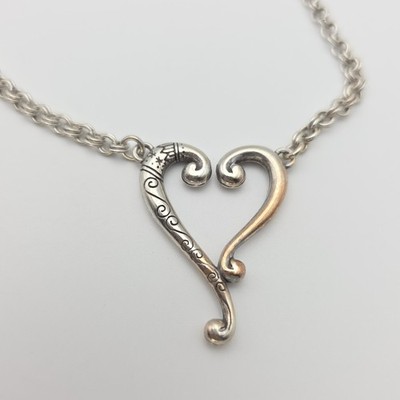 BRIGHTON 'Adore Me Heart' Necklace Open Heart Scrollwork Silver Plate 18''