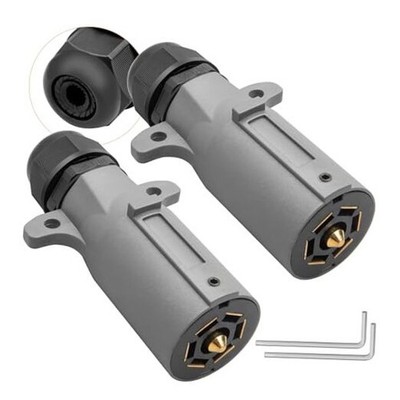 RV 7 Pin Trailer Plug with IP68 Waterproof Seal 2PCS, Detachable 7 Way Round