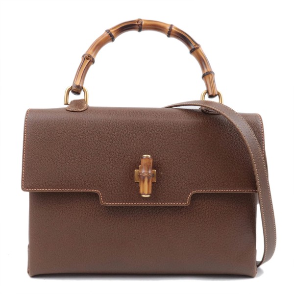 GUCCI Bamboo 2Way Leather Handbag Shoulder Bag Brown 000.26.0029 Authentic