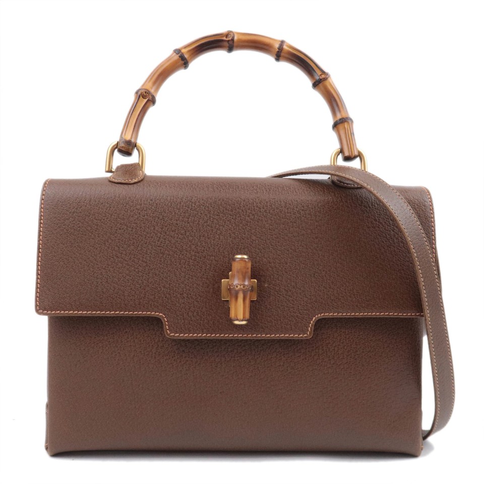 GUCCI Bamboo 2Way Leather Handbag Shoulder Bag Brown 000.26.0029 Authentic