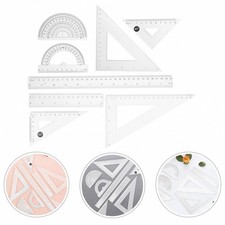8Pcs Transparent Math Ruler Set Clear Geometry Tools Includes Protractor