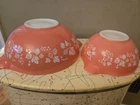 Pyrex Pink Gooseberry Cinderella Bowl Set 444 4 Qt + 1.5 Qt Vintage USA Pristine