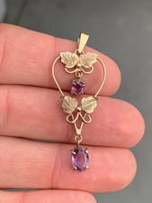 9ct Gold Amethyst Antique Drop Pendant 2.8 Grams
