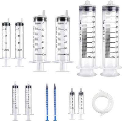 12 Stück Spritze 1ml/5ml/10ml/20ml/60ml/100ml, Spritzen mit 110cm 