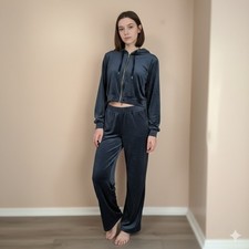 Velour Jogging Suit Tracksuit 2 Pc Loungewear Casual Velvet Blue Top L Bottom M