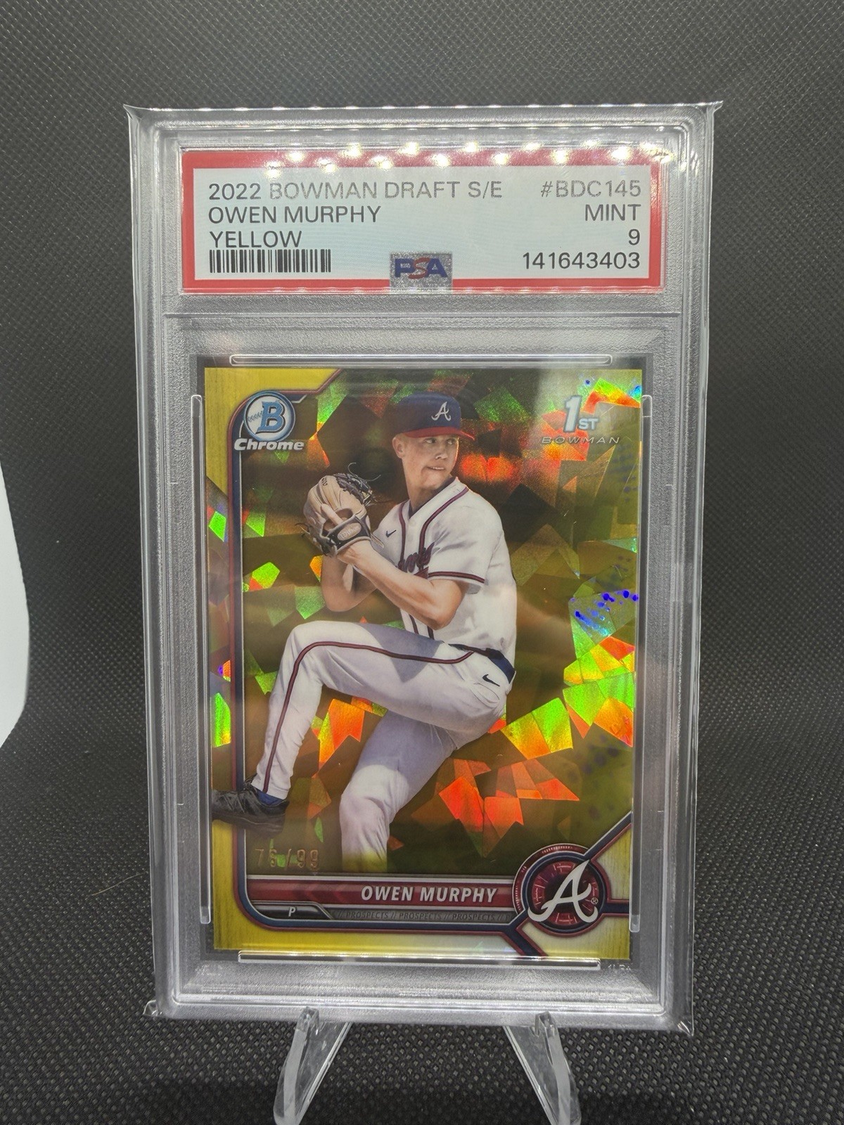 2022 Bowman Chrome Draft Sapphire Edition Owen Murphy #BDC-145 Yellow /99 PSA 9