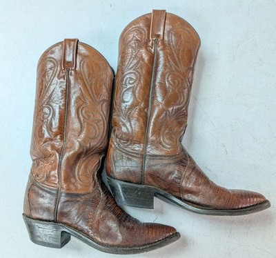 Vtg 80s Dan Post Western Cowboy Boots Women's 7.5/8 Burgundy Elk USA w/ Box